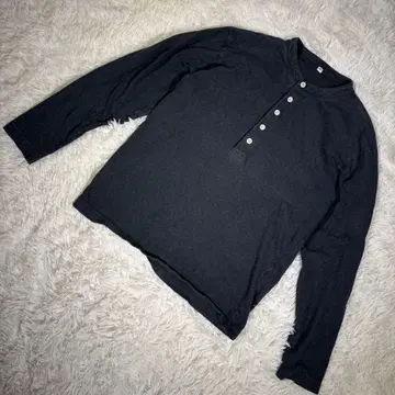 무인양품 [ L ] 헨리넥 긴팔 티셔츠 탁한 블루 계열