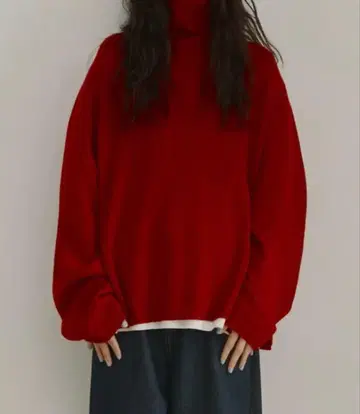 FASHIRU 빨간색 터틀넥 긴팔 니트 스웨터