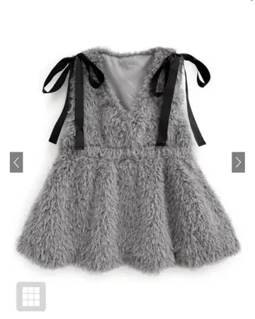 GRL V넥 리본 퍼 페플럼 튜닉 그레이