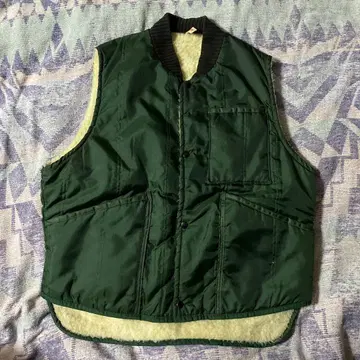 70s 빈티지 퀼팅 베스트 보아 라이닝 그린 컬러
