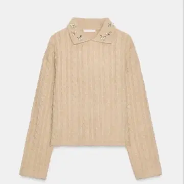 비쥬 포함 베이지 케이블 니트