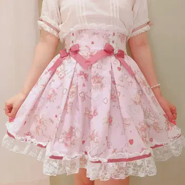 LIZLISA 헤어살롱 패턴 스커트 핑크