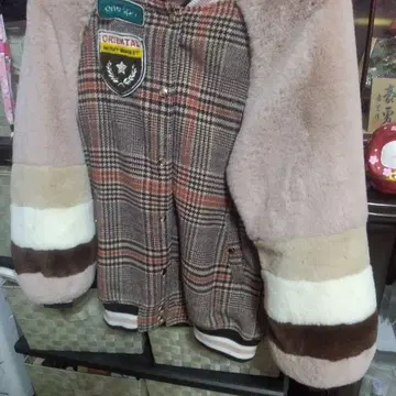 원스포 체크 무늬 소매 플리스 자켓