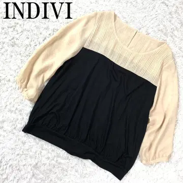 INDIVI 절개 티셔츠 베이지 블랙 44 B832