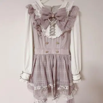 LIZLISA 시어 체크 에이프런 프릴 원피스