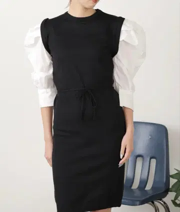 ROOPTOKYO 셔츠 도킹 니트 원피스 소매 개더 퍼프 슬리브