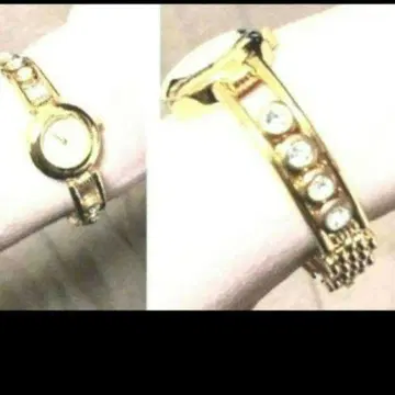 Lanzai 골드 쿼츠 스톤 부착 반짝이는 주얼리 블레스 워치