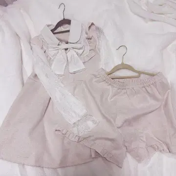 핑크 리본 포함 옷깃 긴팔 셋업