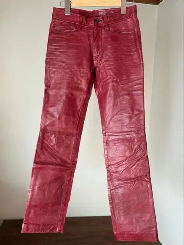 Ships 천연 가죽 소 가죽 팬츠 짙은 빨간색 9호 M