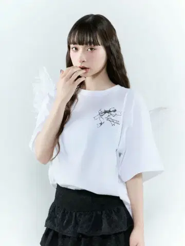 BUBBLES 리본 프린트 T셔츠 화이트