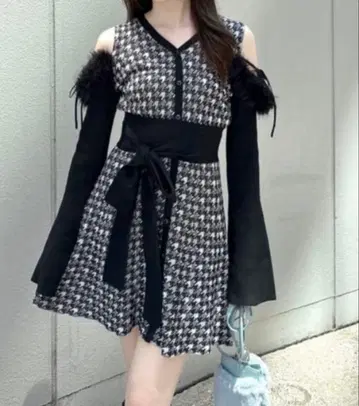 rienda many way 인조 모피 자카드 미니 니트 원피스