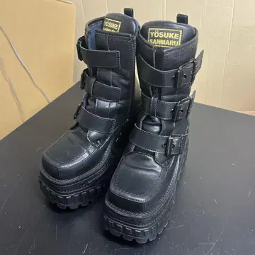 YOSUKE 블랙 통굽 부츠 스트랩 23cm