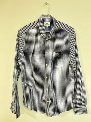 벤샤먼 네이비와 화이트 체크 긴팔 셔츠