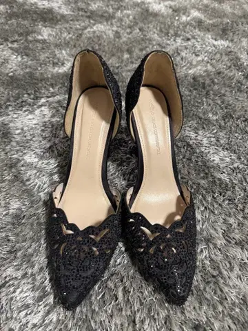 비즈 장식 블랙 스틸레토 하이힐