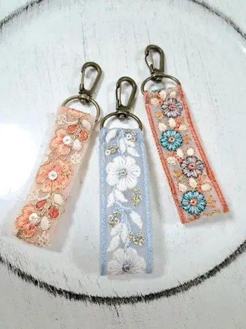 인도 자수 리본 키링 3개 세트