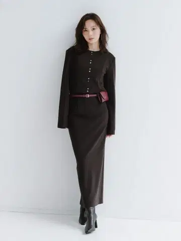 anuans 컷 조젯 타이트 스커트 블랙