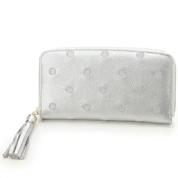 [ 새상품급 ] perche 소가죽 도트 자수 라운드 장지갑 실버