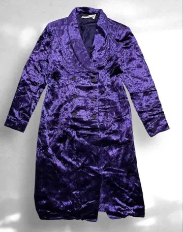 유리에니타니 더블 브레스트 롱 코트 벨벳 퍼플