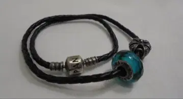 PANDORA 가죽 2단 팔찌 실버 참 부품