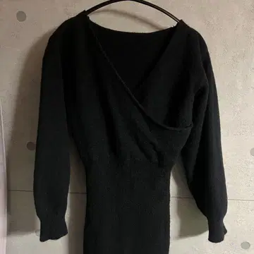 블랙 니트 랩 원피스 긴팔