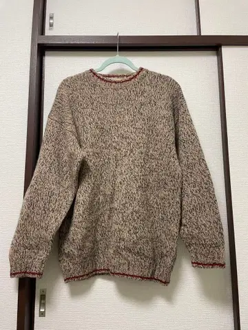 [ Eddie Bauer ] 80s 블랙 택 울 니트 베이지 S