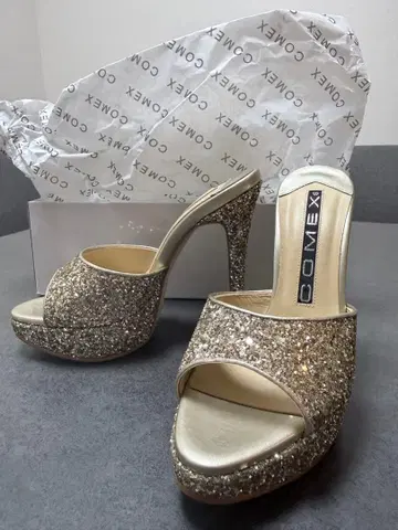 COMEX 베이지 라메 글리터 하이힐 S