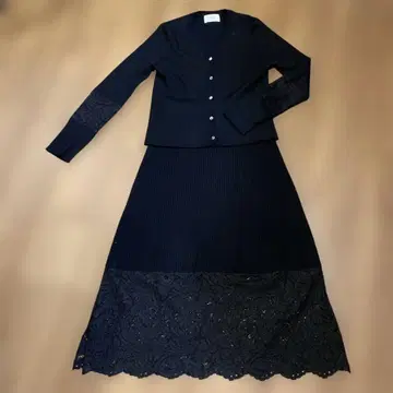 [ 새상품급 ] Arobe 셋업 리브 가디건 & 스커트 절개 레이스 M