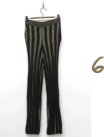 W189/ 6 니트 팬츠 스트라이프 하이웨스트 스트레치 린넨 혼방