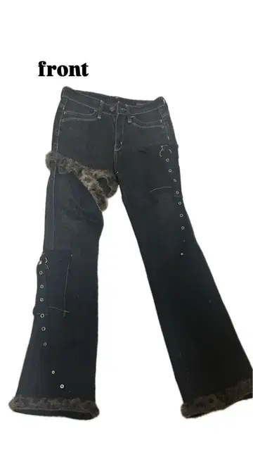 레오파드 퍼 부츠컷 데님