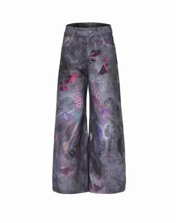 STARTEXCEEDEND 그래픽 와이드 레그 데님