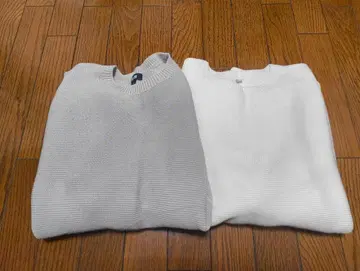 유니클로 니트 2장 세트 화이트 아이보리 그레이 SIZE:L