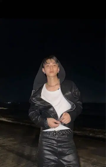 Jentlouis 레더 후디드 재킷 L 사이즈