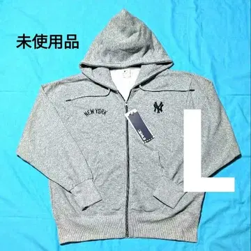 [ 미사용품 L ] MLB NY 양키스 집업 후드티 자수 로고 그레이
