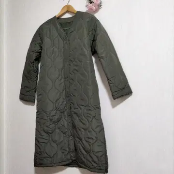 올리브 그린 퀼팅 롱 코트