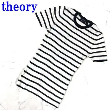 띠어리 캐시미어 반팔 보더 리브 니트 블랙 화이트 S C1209