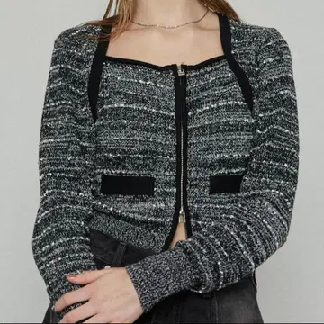 택 포함 새상품! 에모다 EMODA 트위드 크롭 지퍼 니트 긴팔 가디건