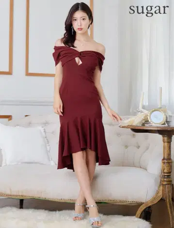 Andy 오프숄더 와인 레드 미디엄 드레스