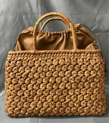 기후 시라카와고 새상품 장인 손뜨개질 육각 꽃무늬 바스켓 백