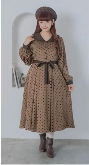 아오키 미사코 x 시마무라 m petit 플로키 도트 원피스 브라운