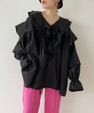 wee9s 탈착식 옷깃풍 빅 칼라 프릴 블라우스