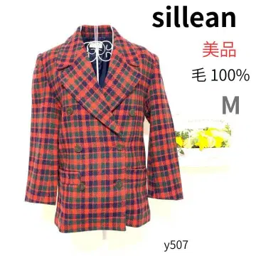 새상품급 [ 시리안 ] 여성용 자켓 테일러드 체크 모직 빨간색/그린 M