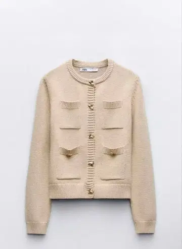 ZARA 핏 니트 가디건 베이지