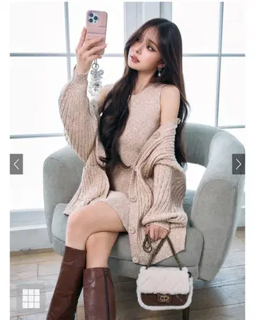 GRL 니트 가디건 원피스 세트