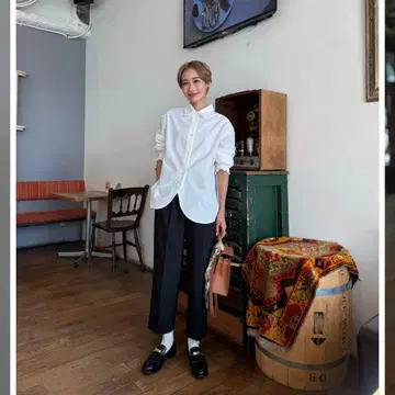 엘리 ELLIE 프릴 칼라 셔츠 프릴 장식 화이트 긴팔 셔츠