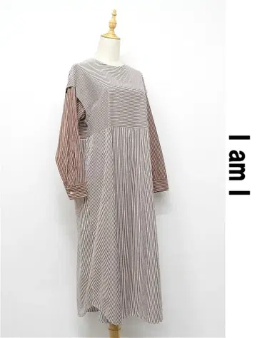 W197/새상품급 I am I IN FACT 레이어드 셔츠 원피스 홍차