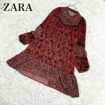 자라 꽃무늬 레이스 절개 원피스 오렌지 S 사이즈