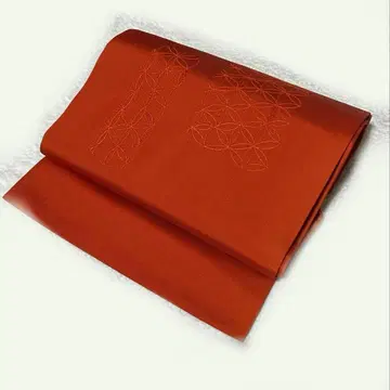 나고야 오비 주황색 금적 칠보 기하학 패턴 NO.117