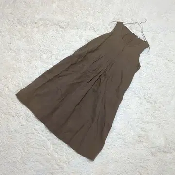 [ 무인양품 ] 린넨 100% 슬리브리스 원피스 카키 L 턱