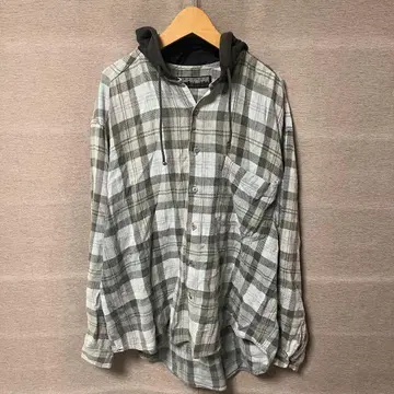 MEGA ZONE 체크 무늬 플란넬 셔츠 후드 부착