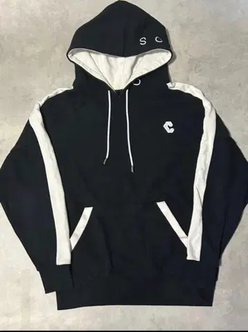 CRONOS 후드 부착 후드티 블랙/화이트 오버 사이즈 S